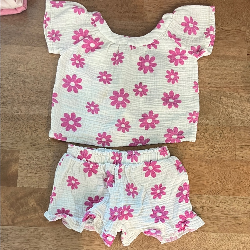 Btween Baby - Cotton Pink and White Flower Outfit